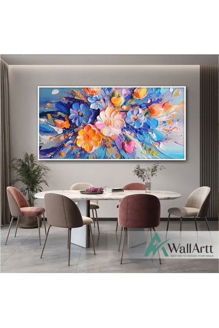 Abstract Colorful Flowers 3d Heavy Textured Partial Oil Painting